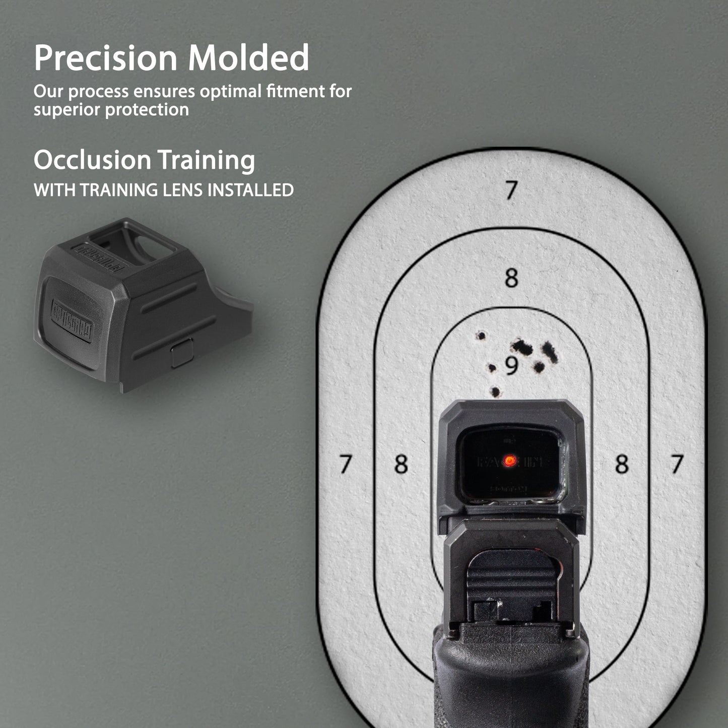 Black OpticGard Scope Cover for Holosun® SCS Carry - Rear View With Training Lens Installed for Occlusion Training