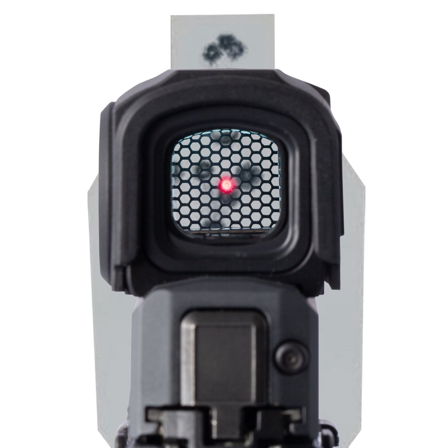 Black Optic Scope Cover with GlareGard Killflash Lens Installed for Aimpoint® ACRO P-2 - Rear View