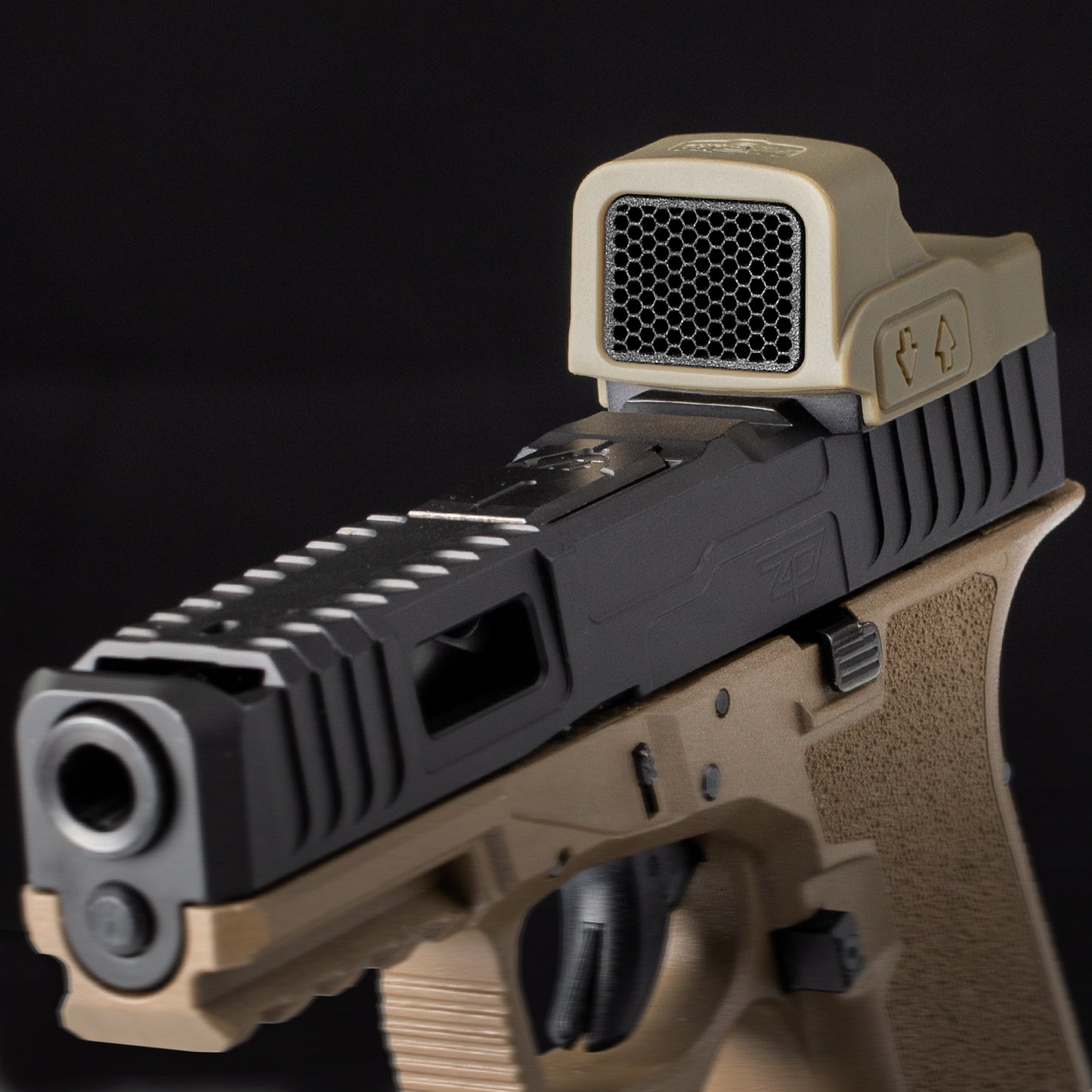 FDE Optic Scope Cover with GlareGard Killflash Lens Installed for Eotech® EFLX - Facing Left