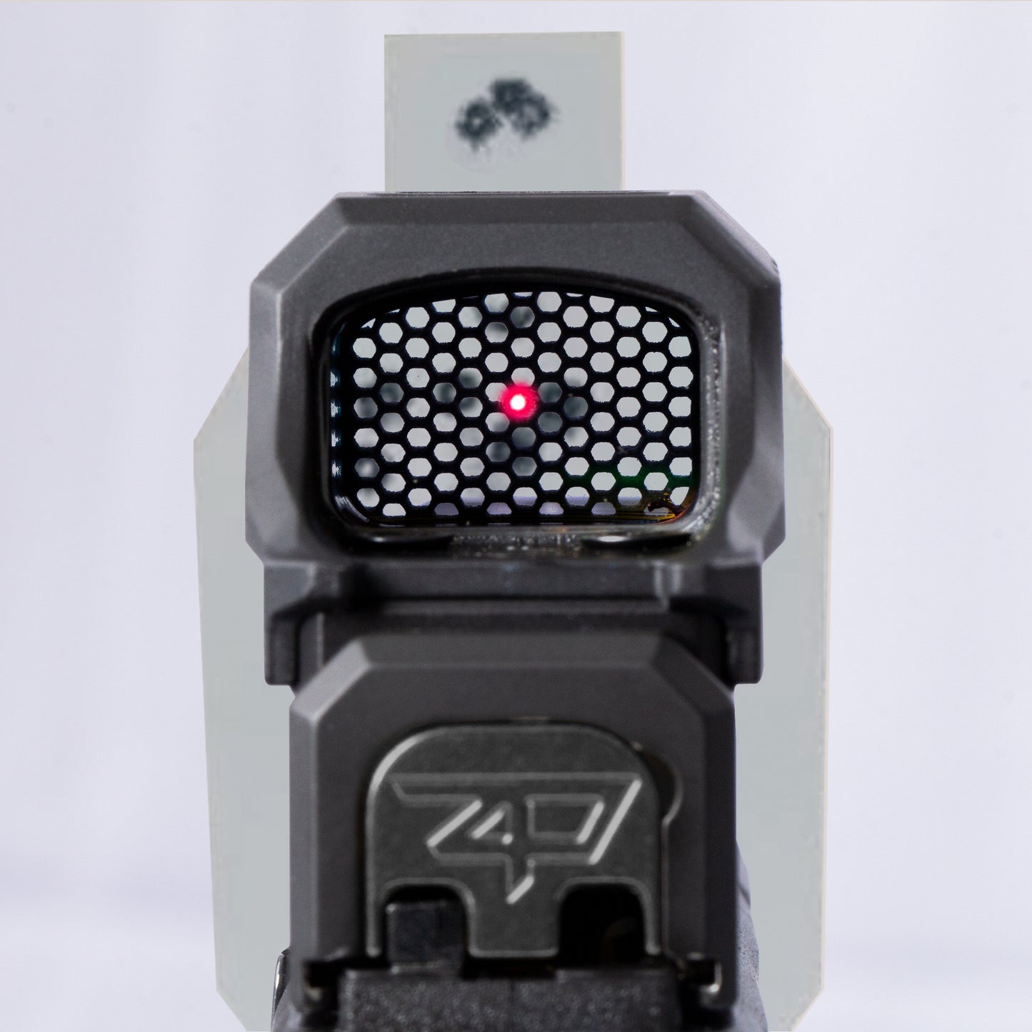 Black Optic Scope Cover with GlareGard Killflash Lens Installed for Holosun® SCS 320 - Rear View