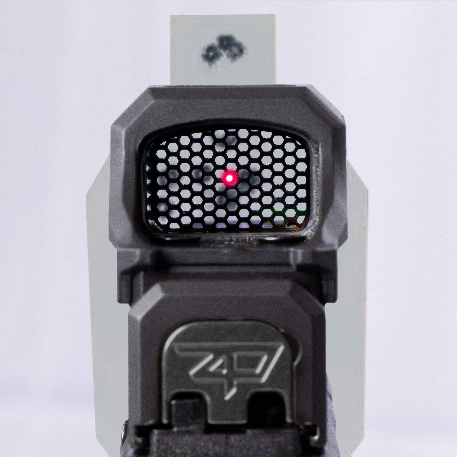 Black Optic Scope Cover with GlareGard Killflash Lens Installed for Holosun® SCS 320 - Rear View