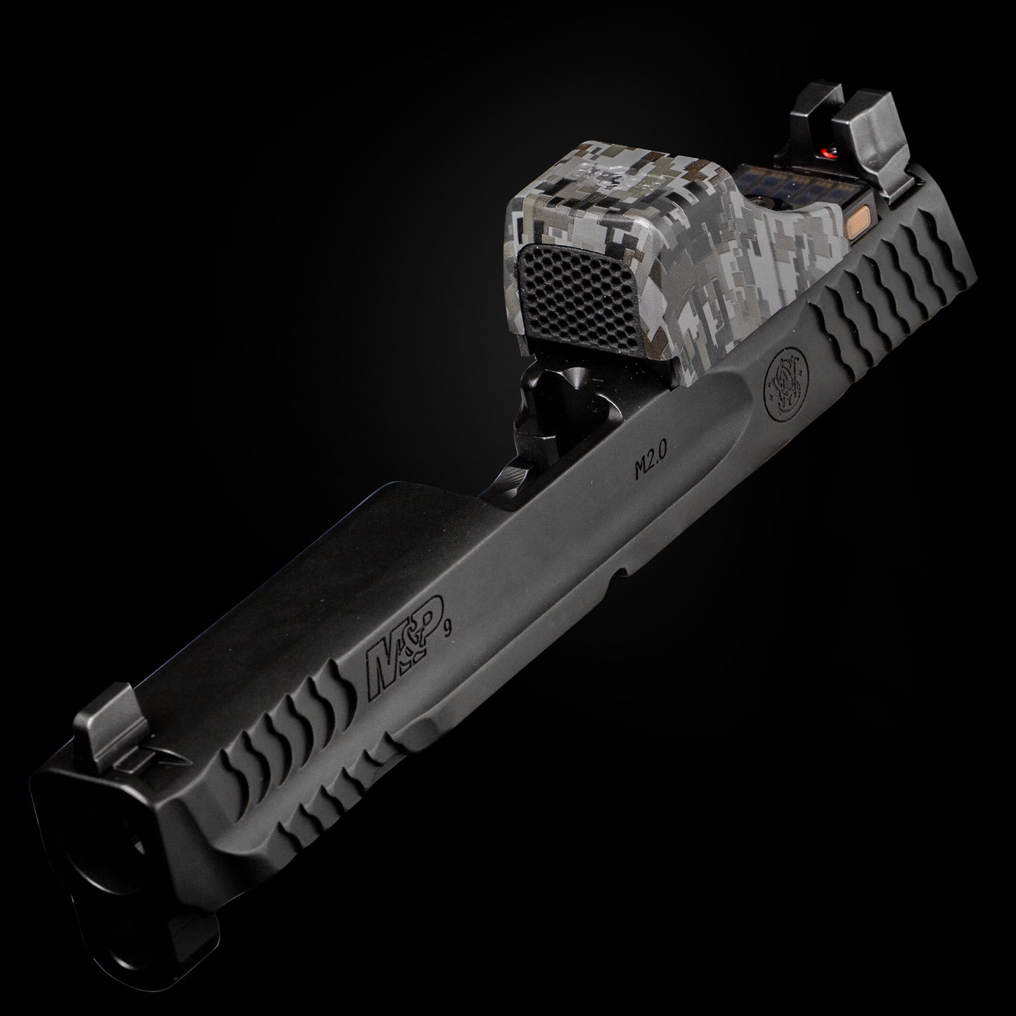 Gunmetal Gray Camo Optic Scope Cover with GlareGard Killflash Anti-Reflective Lens Installed for Holosun® SCS MP2