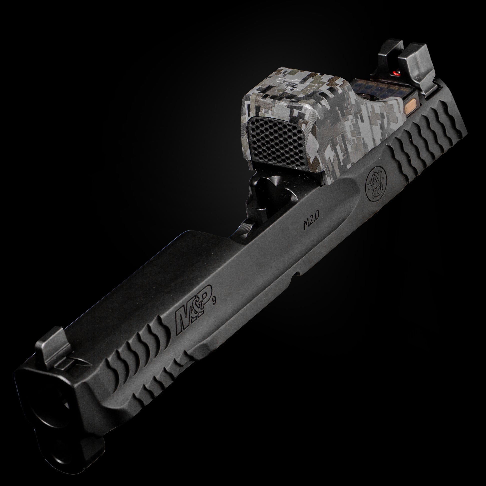 Gunmetal Gray Camo Optic Scope Cover with GlareGard Killflash Anti-Reflective Lens Installed for Holosun® SCS MP2