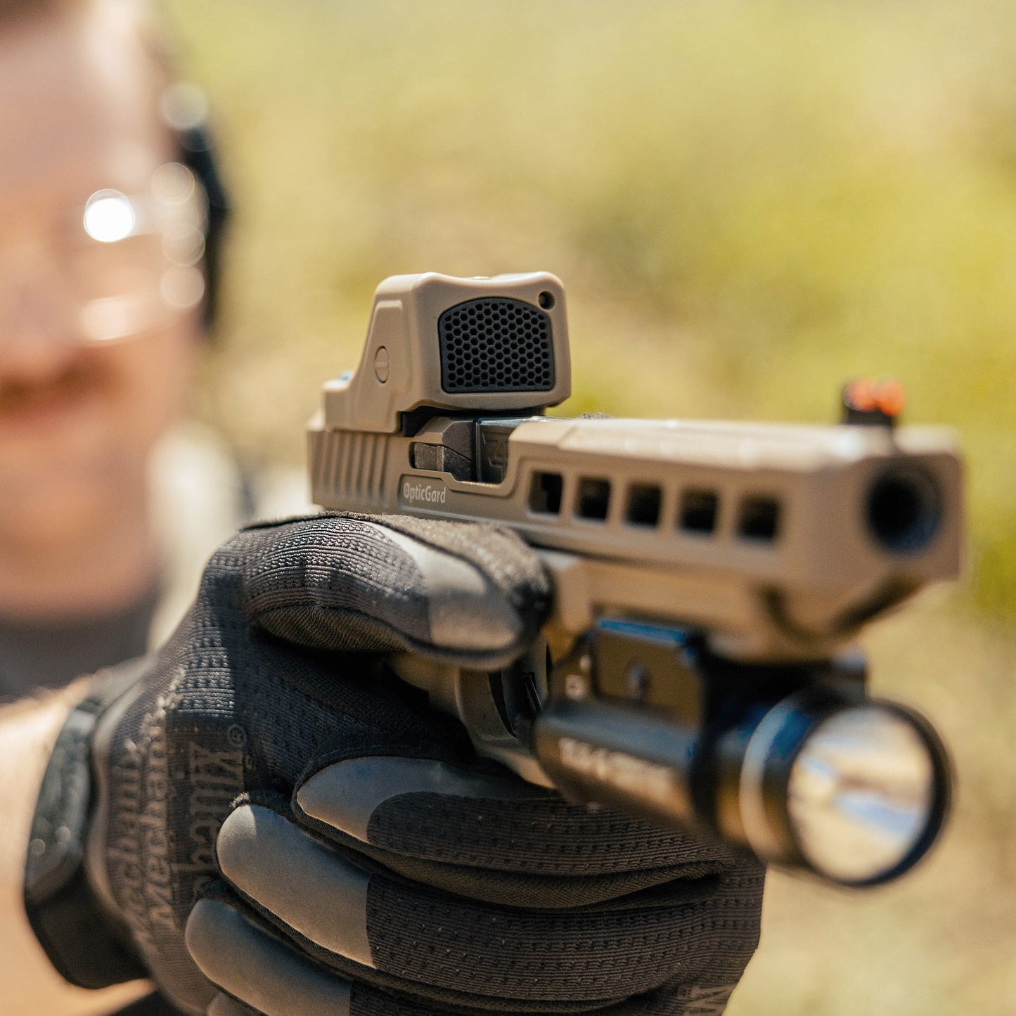 FDE Optic Scope Cover with GlareGard Killflash Lens Installed for Trijicon® RMR HD