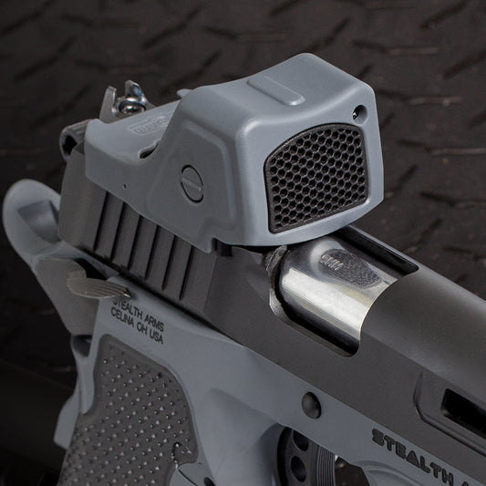 Gunmetal Gray Optic Scope Cover with GlareGard Killflash Lens Installed for Trijicon® RMR HD
