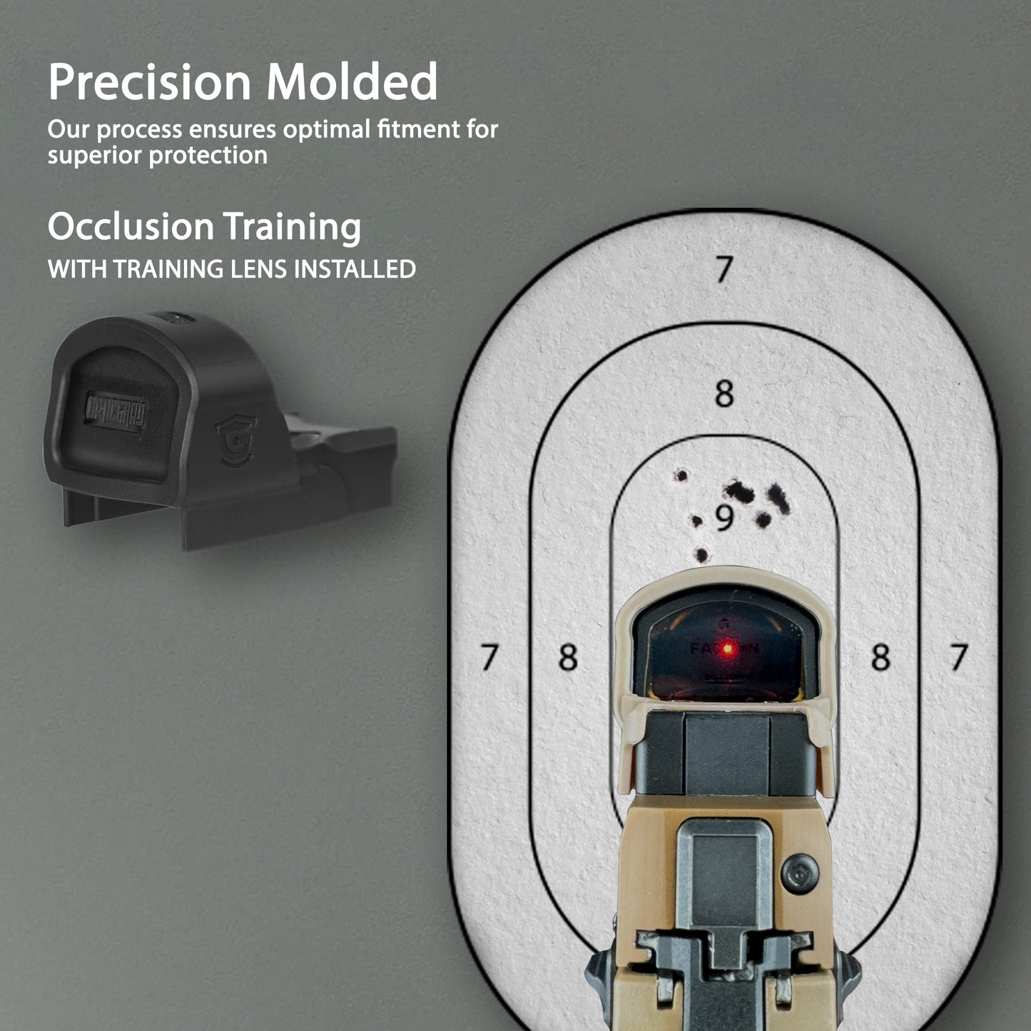 FDE OpticGard Scope Cover for Leupold® Deltapoint Pro - Rear View With Training Lens Installed for Occluson Training