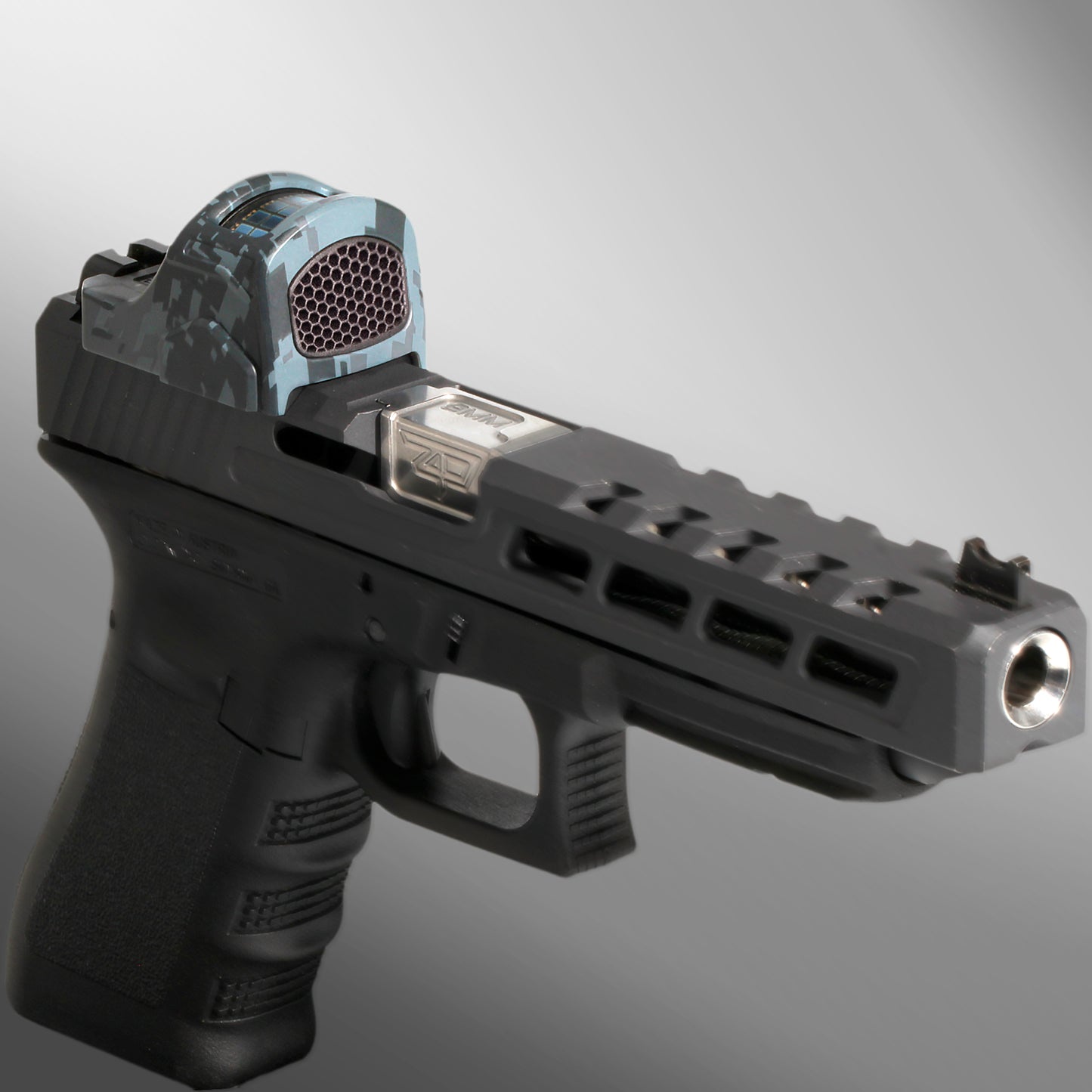 Gunmetal Gray Optic Scope Cover with GlareGard Killflash Lens Installed for Holosun® 507C - 3/4 Top View to the Right