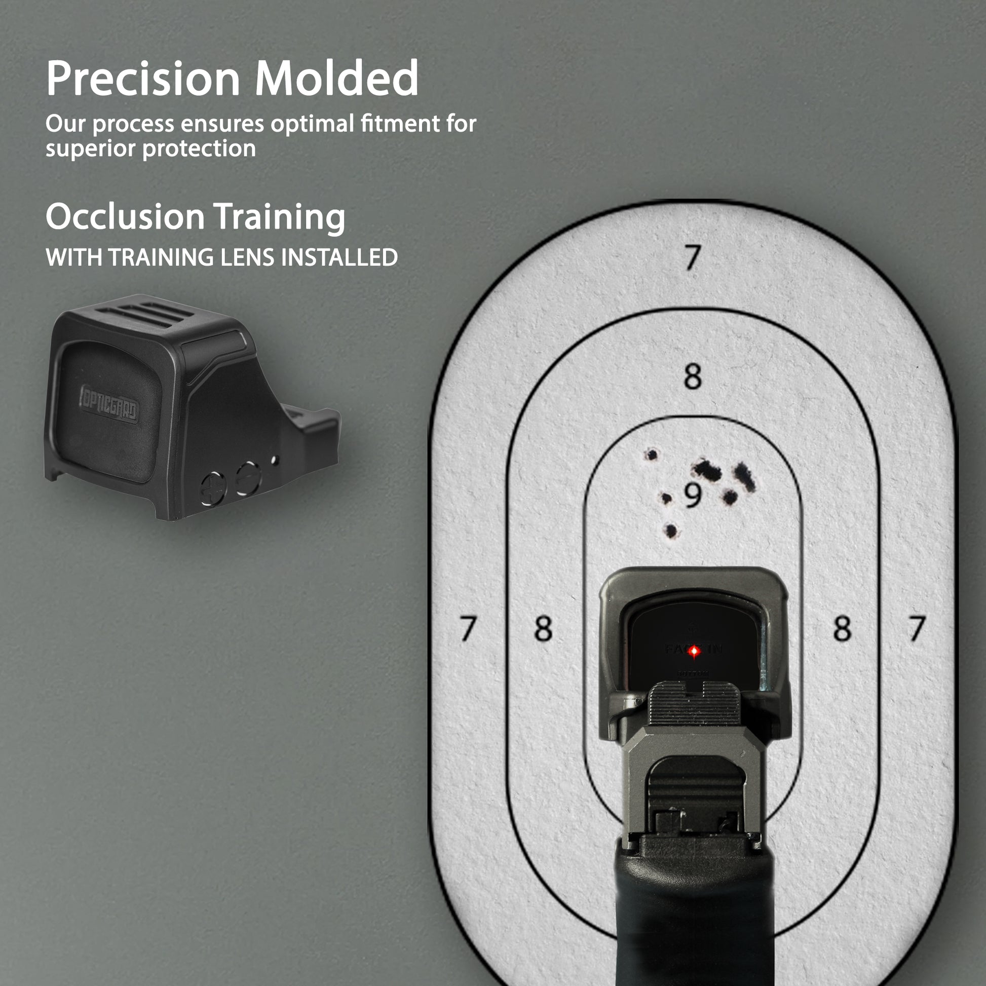 Black OpticGard Scope Cover for Holosun® 507 Comp - Rear View With Training Lens Installed for Occlusion Training