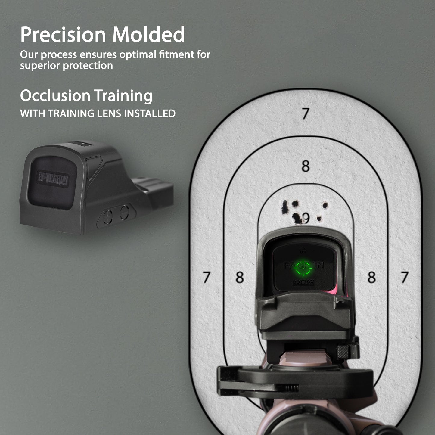 Black OpticGard Scope Cover for Holosun® 510C - Rear View with Training Lens Installed for Occlusion Training