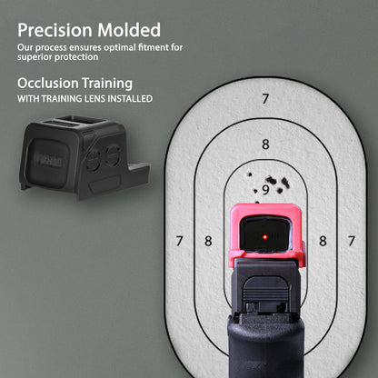 Red OpticGard Scope Cover for Holosun® EPS Carry - Rear View With Training Lens Installed for Occlusion Training