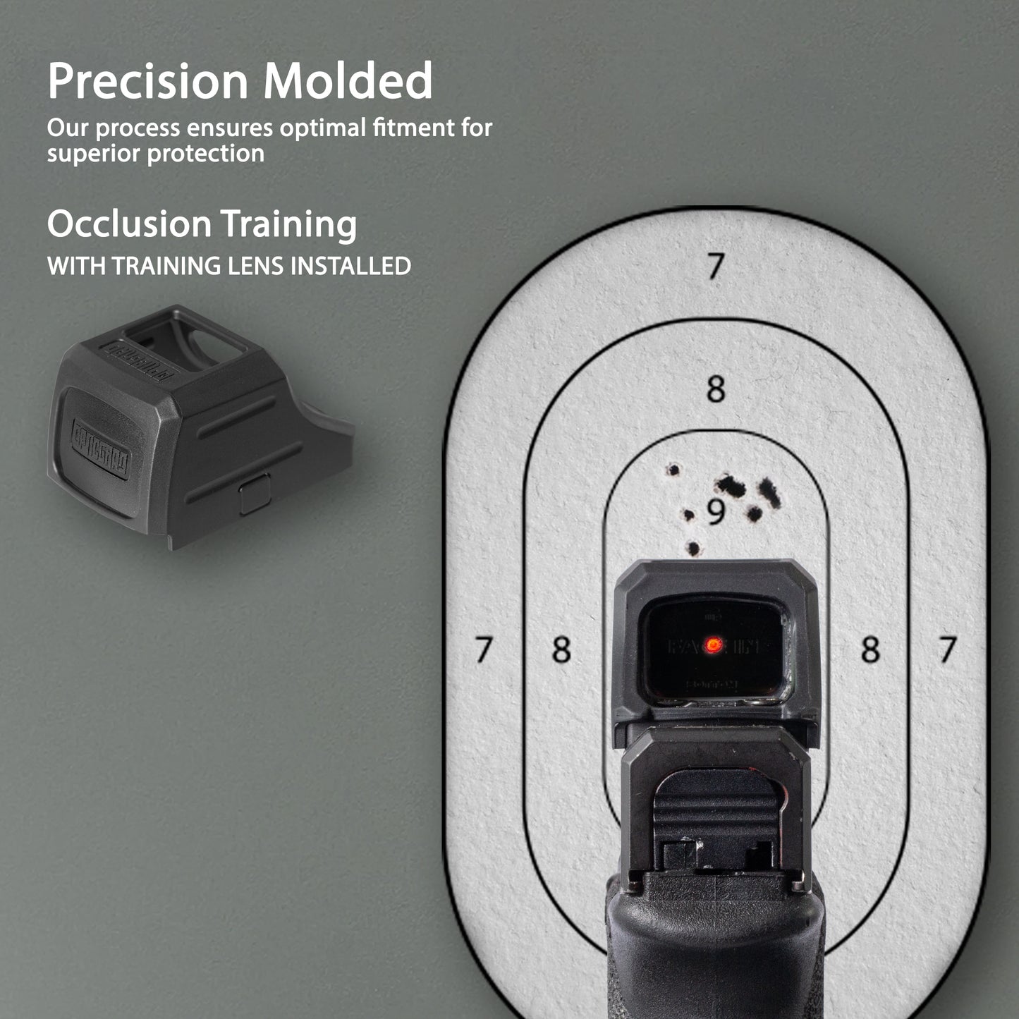 Black OpticGard Scope Cover for Holosun® SCS Carry - Rear View With Training Lens Installed for Occlusion Training 