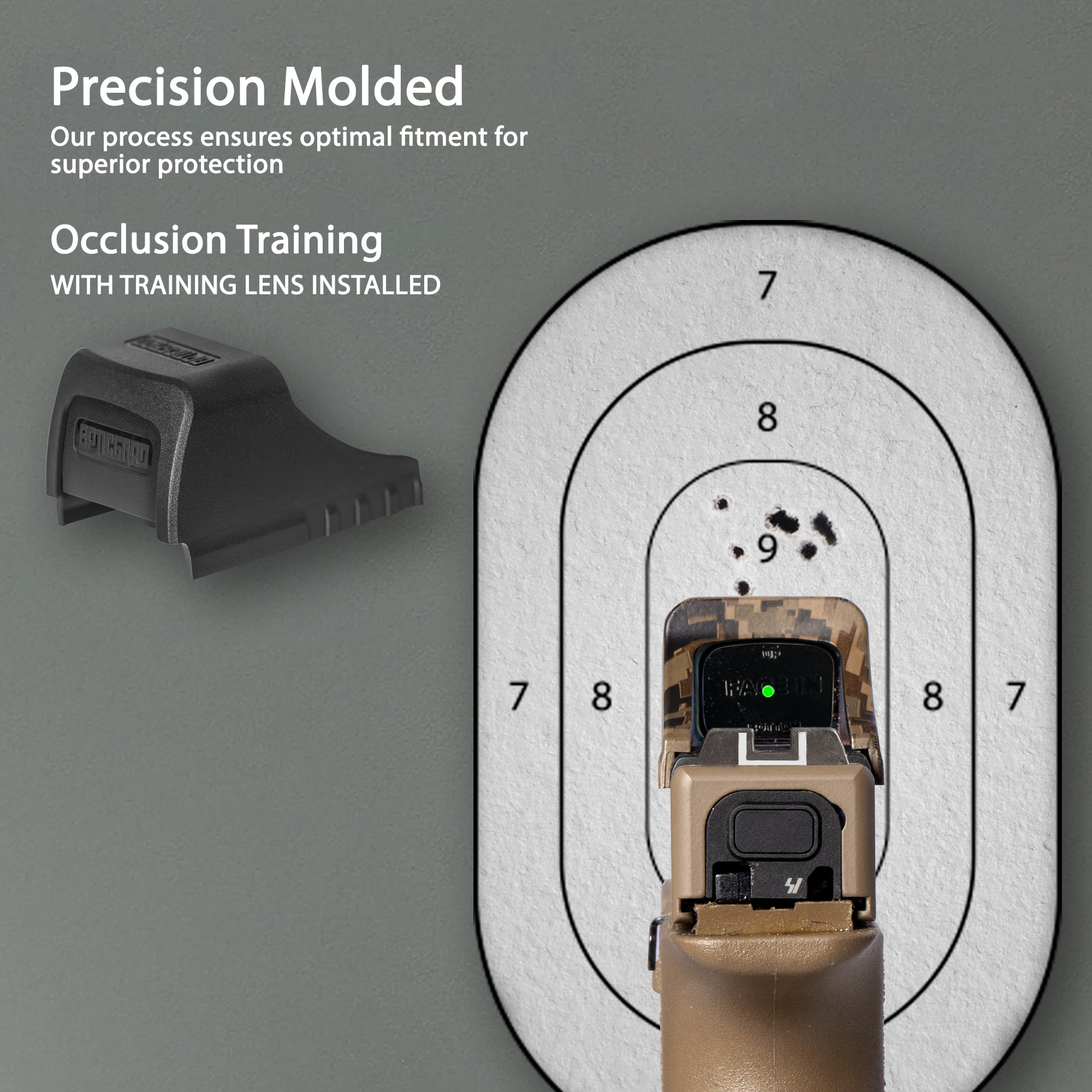 FDE Camo OpticGard Scope Cover for Holosun® SCS MOS - Rear View with Training Lens Installed for Occlusion Training