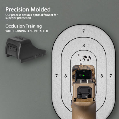 FDE Camo OpticGard Scope Cover for Holosun® SCS MOS - Rear View with Training Lens Installed for Occlusion Training