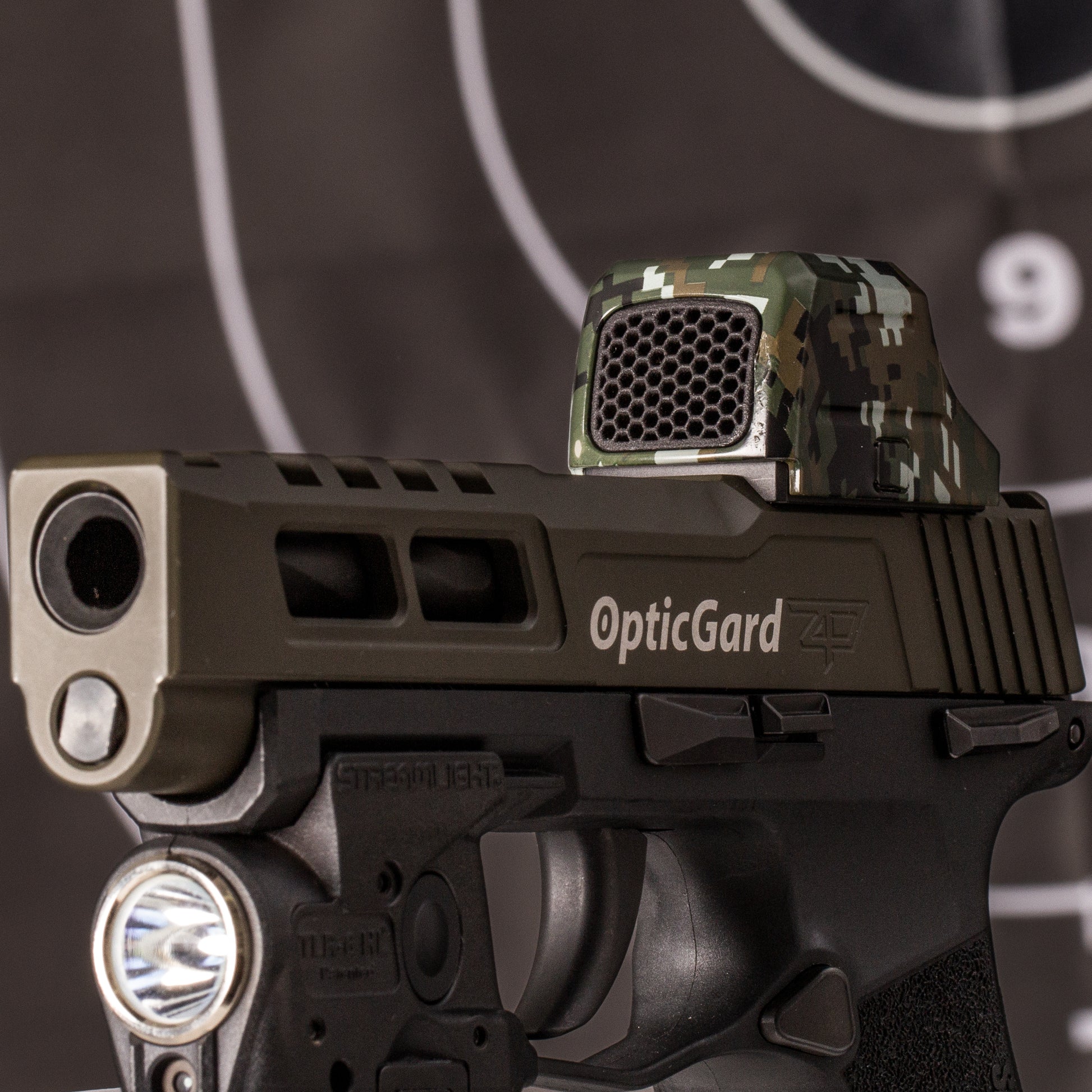OD Green Camo Optic Scope Cover with GlareGard Killflash Lens Installed for Holosun® SCS Carry