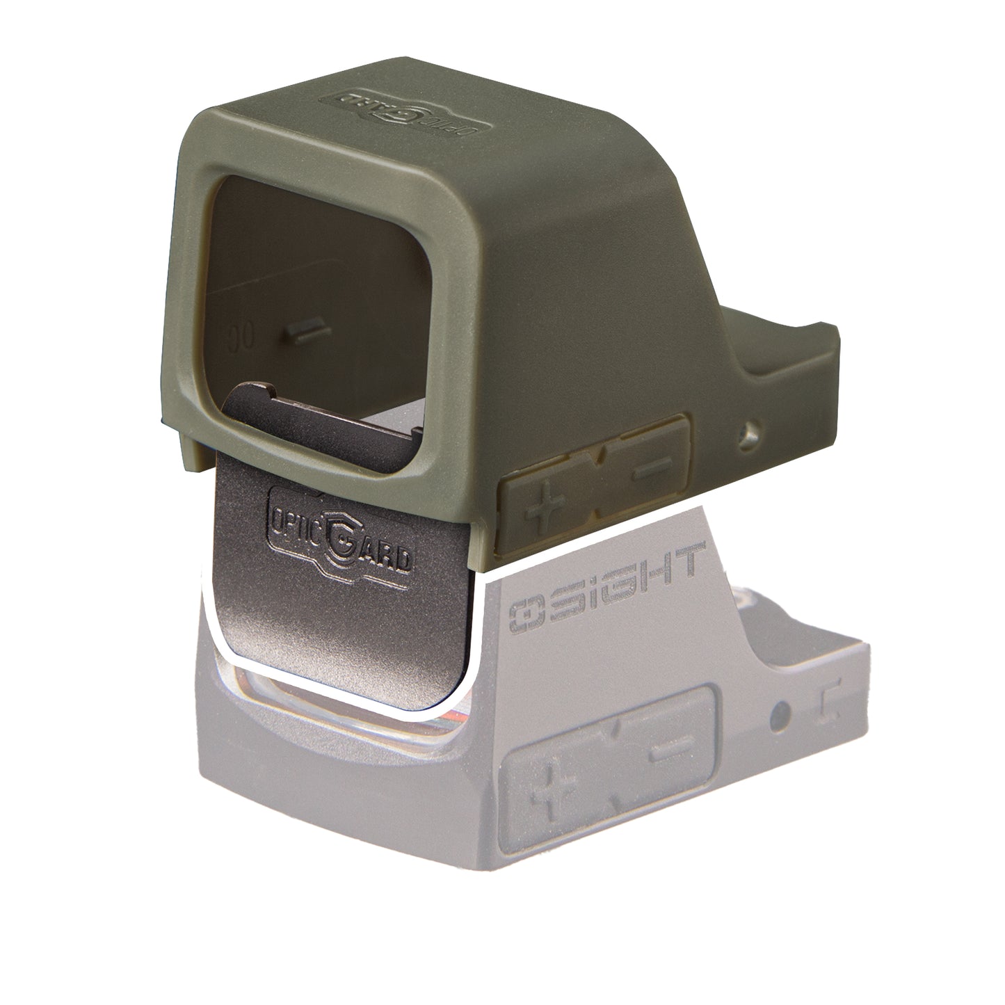 A green OpticGard Cover for Osight C shown against a plain white background.