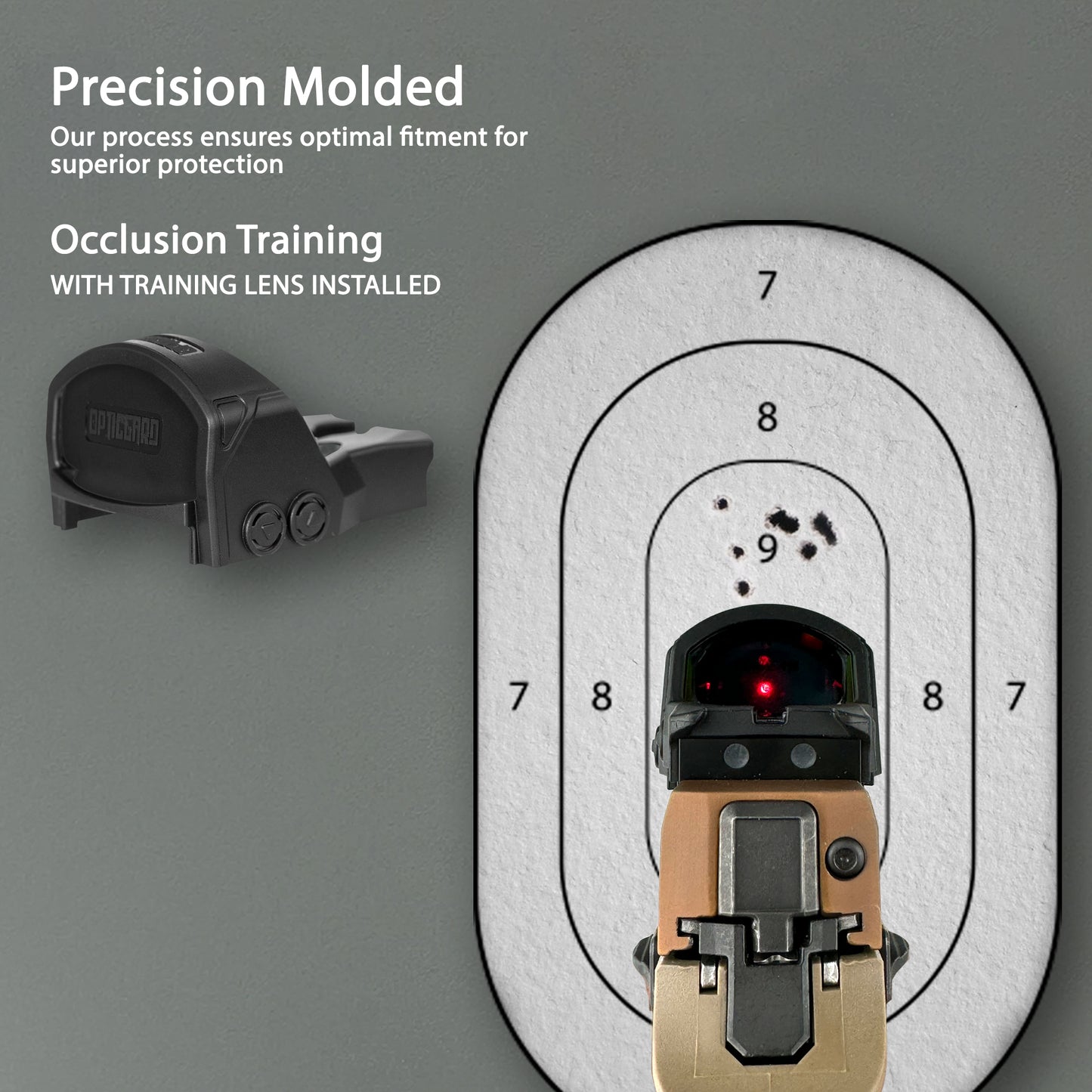 Black OpticGard Scope Cover for SIG SAUER® Romeo1Pro - Rear View With Training Lens Installed for Occlusion Training 