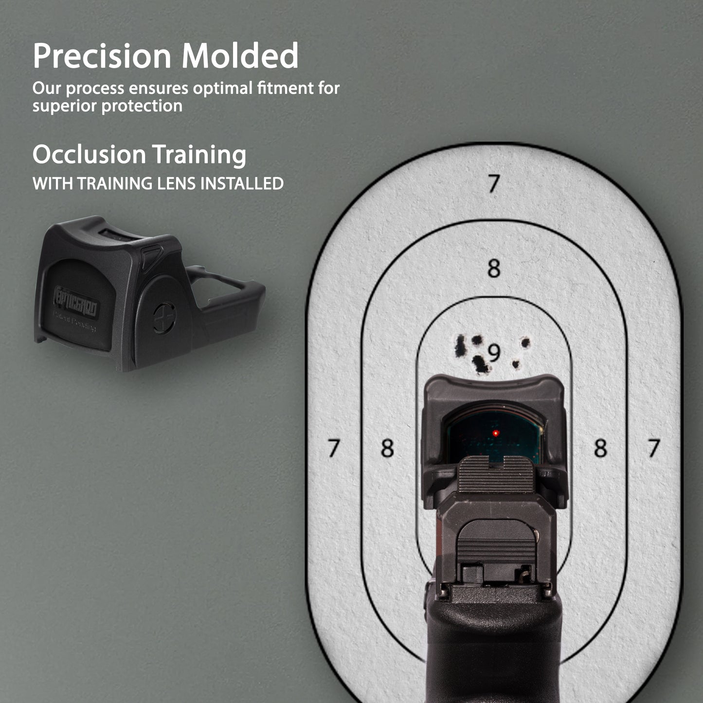 Black OpticGard Scope Cover for Trijicon® RMR - Rear View With Training Lens installed for Occlusion Training