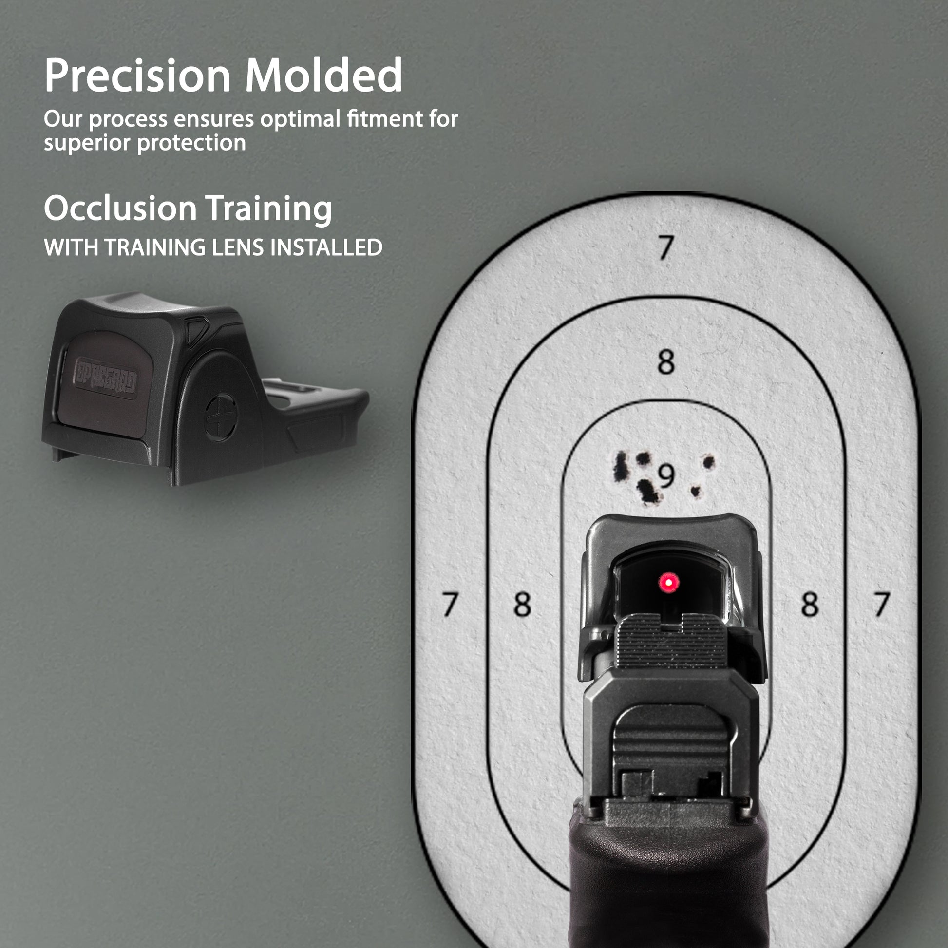 Black OpticGard Scope Cover for Trijicon® RMRcc - Rear View With Training Lens Installed for Occlusion Training