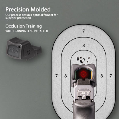 Black OpticGard Scope Cover for Trijicon® RMR HD - Rear View With Training Lens Installed for Occlusion Training