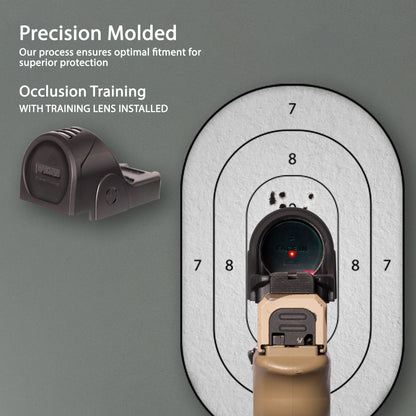 Black OpticGard Scope Cover for Trijicon® SRO - Rear View With Training Lens Installed for Occlusion Training