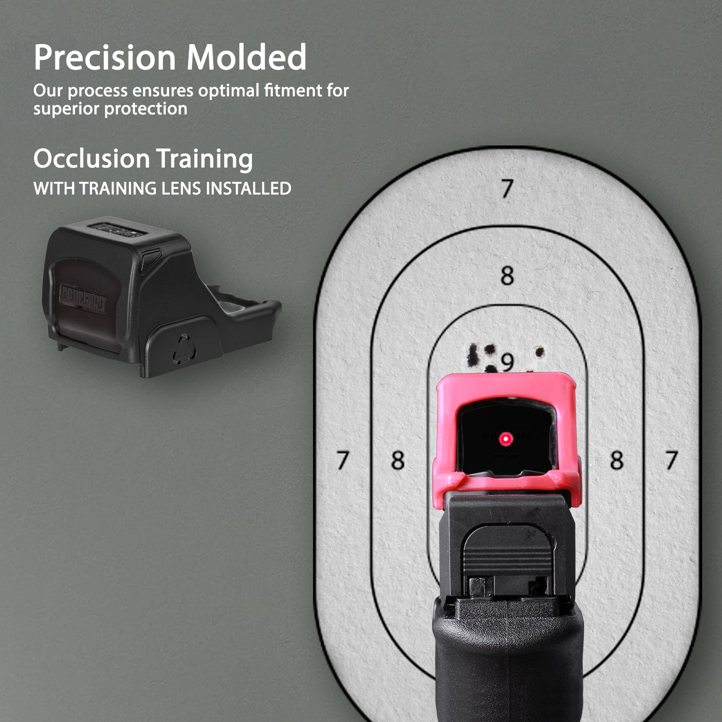 Red OpticGard Scope Cover for Vortex® Defender CCW - Rear View With Training Lens Installed for Occlusion Training