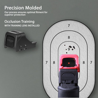 Red OpticGard Scope Cover for Holosun® 507K - Rear View With Training Lens Installed for Occlusion Training